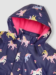JoJo Maman Bébé Navy Unicorn Hooded Cosy Lined Waterproof Jacket - Image 3 of 4