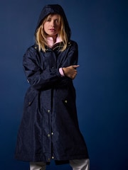 Joules Holkham Navy Blue Waterproof Packable Raincoat With Hood - Image 1 of 10