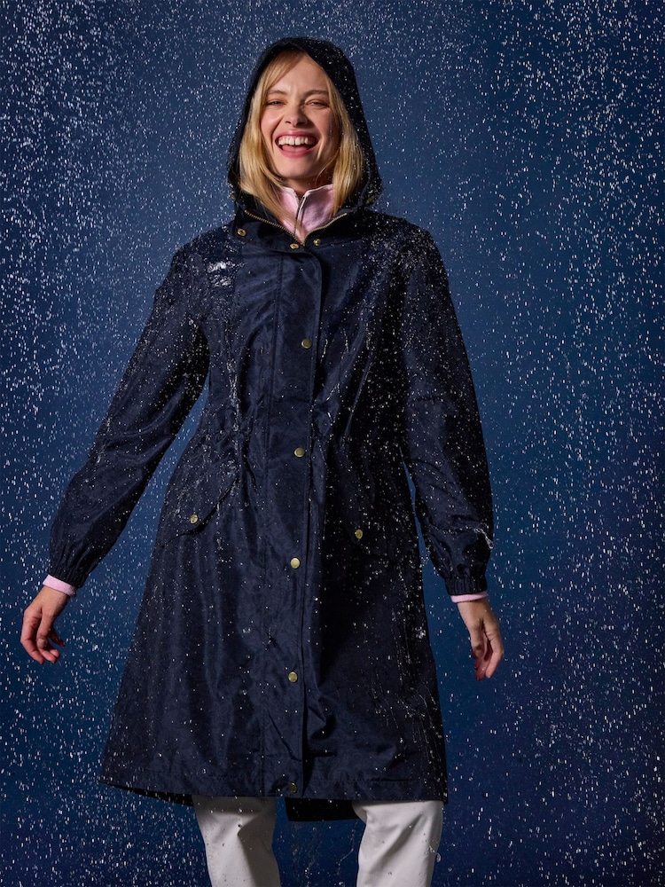 Joules Holkham Navy Blue Waterproof Packable Raincoat With Hood - Image 2 of 10