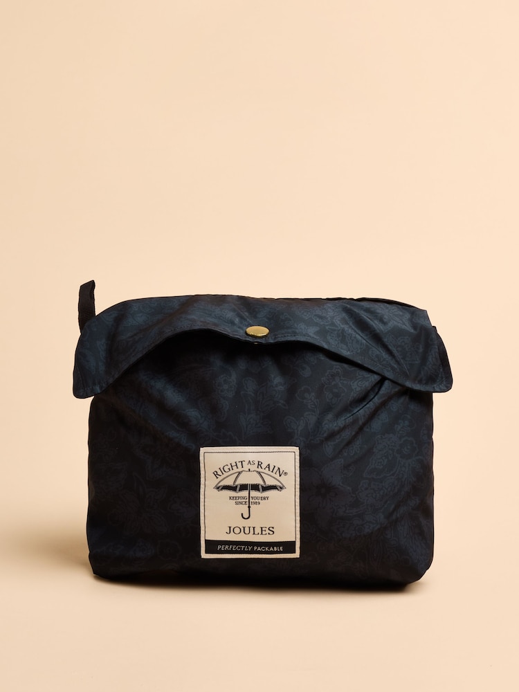 Joules Holkham Navy Blue Waterproof Packable Raincoat With Hood - Image 9 of 10