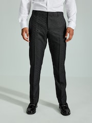 Grey Regular Fit Textured Tuxedo Suit Trousers - Image 1 of 4