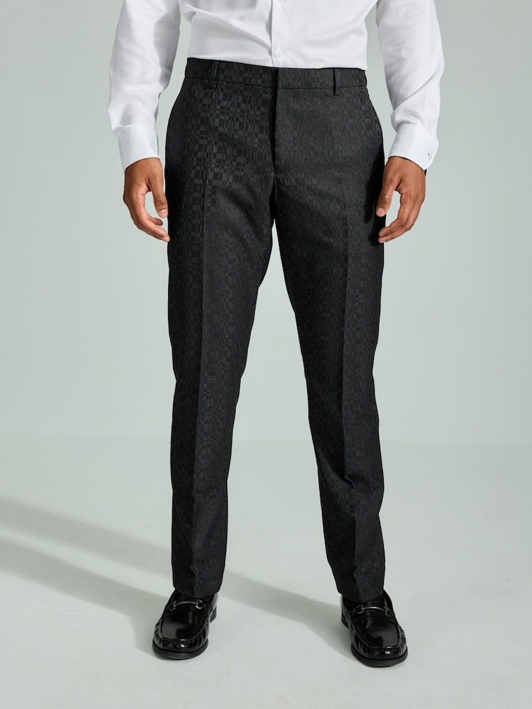 Grey Regular Fit Textured Tuxedo Suit Trousers - Image 1 of 4