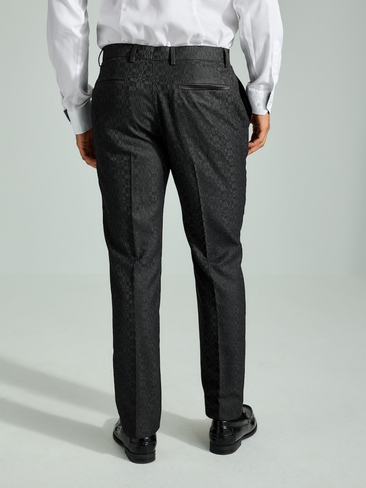 Grey Regular Fit Textured Tuxedo Suit Trousers - Image 2 of 4