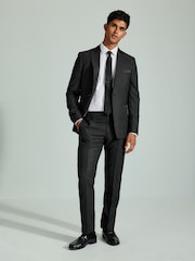 Grey Regular Fit Textured Tuxedo Suit Trousers - Image 3 of 4