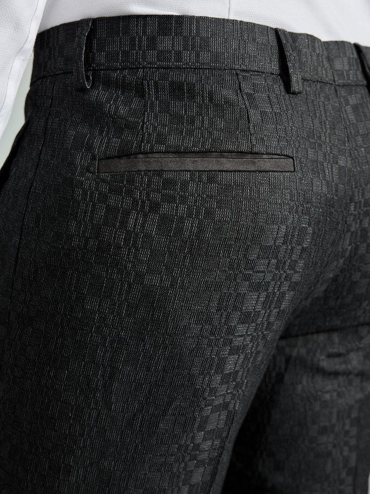 Grey Regular Fit Textured Tuxedo Suit Trousers - Image 4 of 4