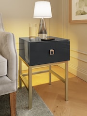 Frank Olsen Midnight Black Lyra SMART One Drawer Side Table - Image 1 of 9