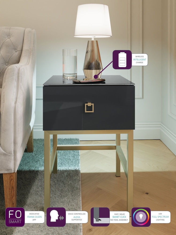 Frank Olsen Midnight Black Lyra SMART One Drawer Side Table - Image 2 of 9