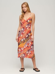 Superdry Red 100% Cotton Printed Midi Slip Cami Dress - Image 1 of 6