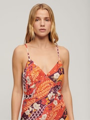 Superdry Red 100% Cotton Printed Midi Slip Cami Dress - Image 3 of 6