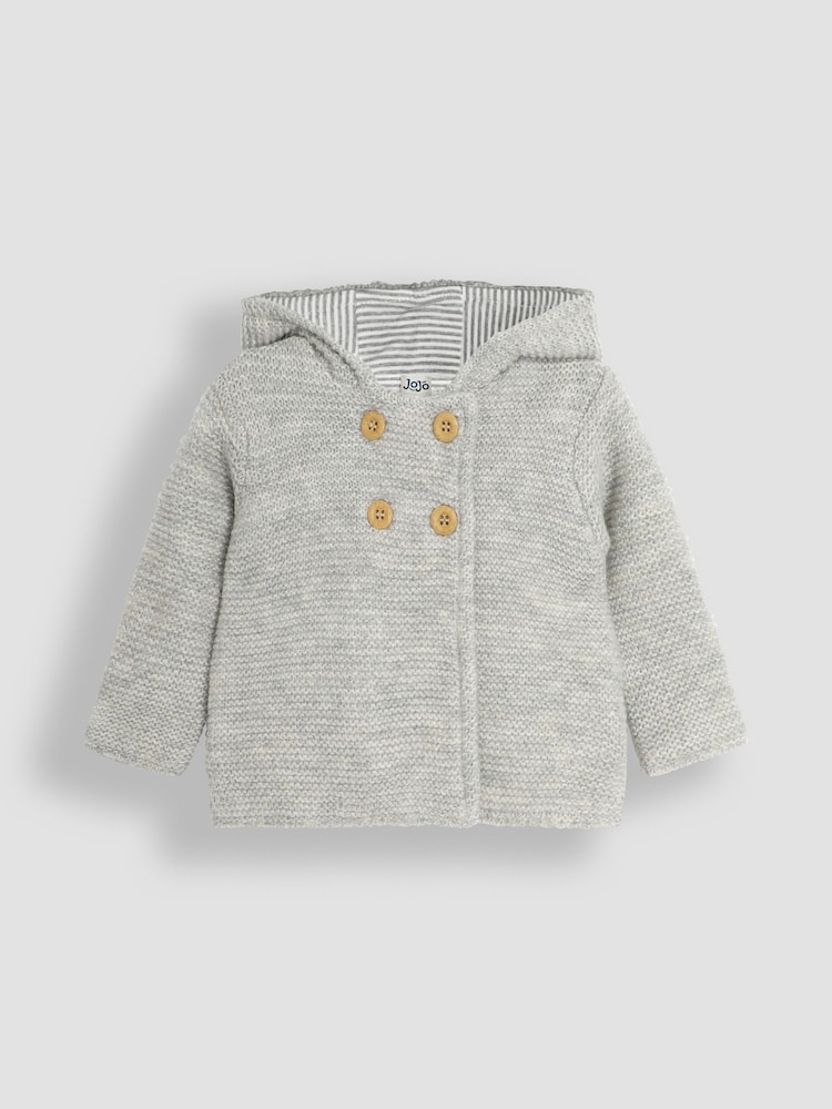 JoJo Maman Bébé Grey Marl Bear Hooded Baby Cardigan - Image 1 of 3