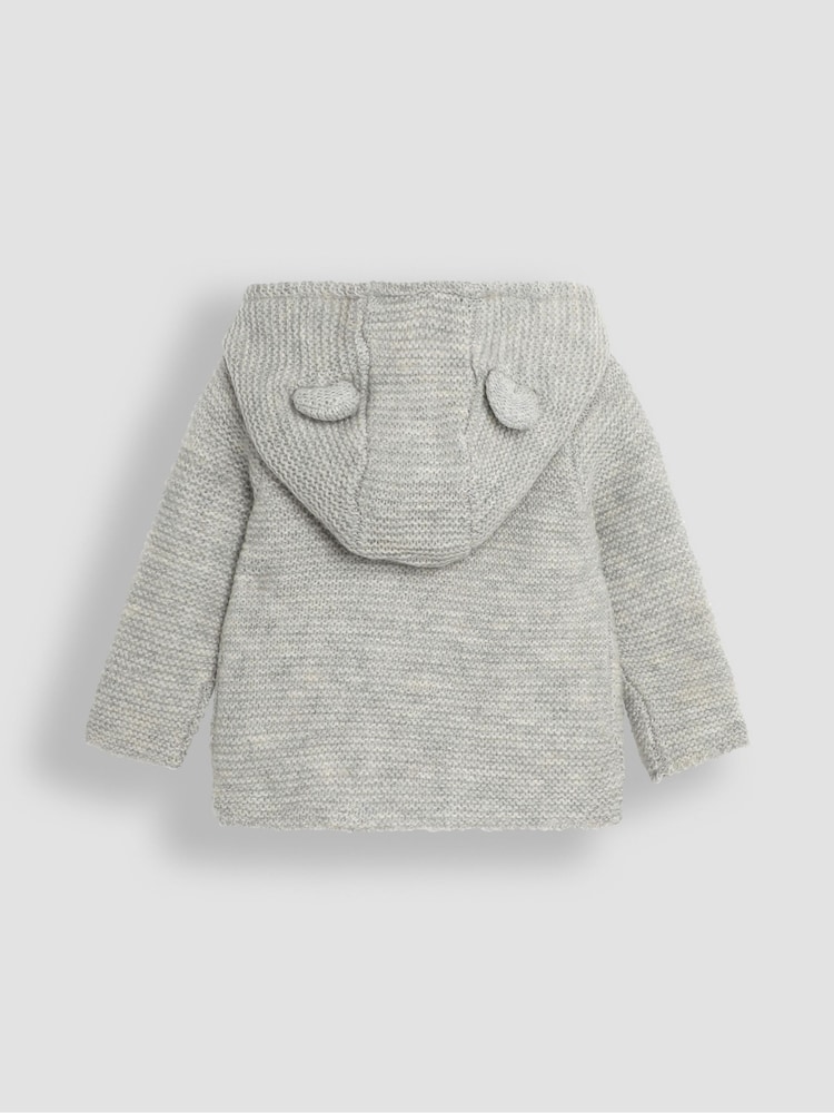 JoJo Maman Bébé Grey Marl Bear Hooded Baby Cardigan - Image 2 of 3