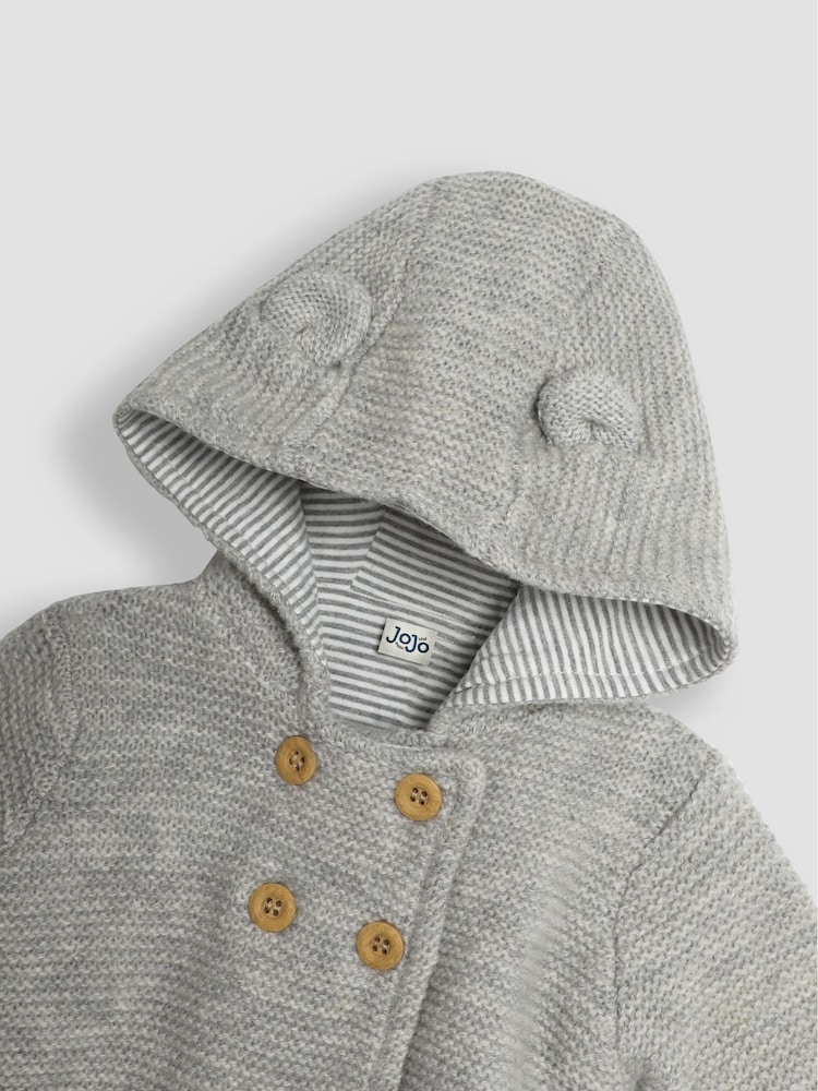 JoJo Maman Bébé Grey Marl Bear Hooded Baby Cardigan - Image 3 of 3