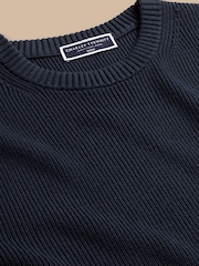 Charles Tyrwhitt Blue Combed 100% Cotton Rib Crew Neck Jumper - Image 4 of 5