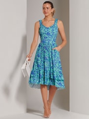 Jolie Moi Blue Floral Printed Midi Sundress - Image 1 of 6