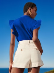 Love & Roses Bluse aus Leinen mit Lochmuster und Flatterärmeln - Bild 2 von 4