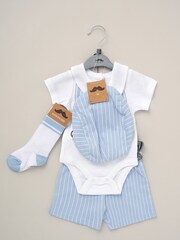 Little Gent Natural Printed Bodysuit Linen Shorts Flat Cap And Socks Outfit Set - Image 2 of 5