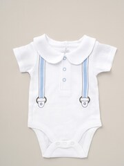Little Gent Natural Printed Bodysuit Linen Shorts Flat Cap And Socks Outfit Set - Image 3 of 5