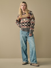 Neutral Aztec Pattern Relaxed Fit Soft Touch Knitted Jumper - Image 3 of 7