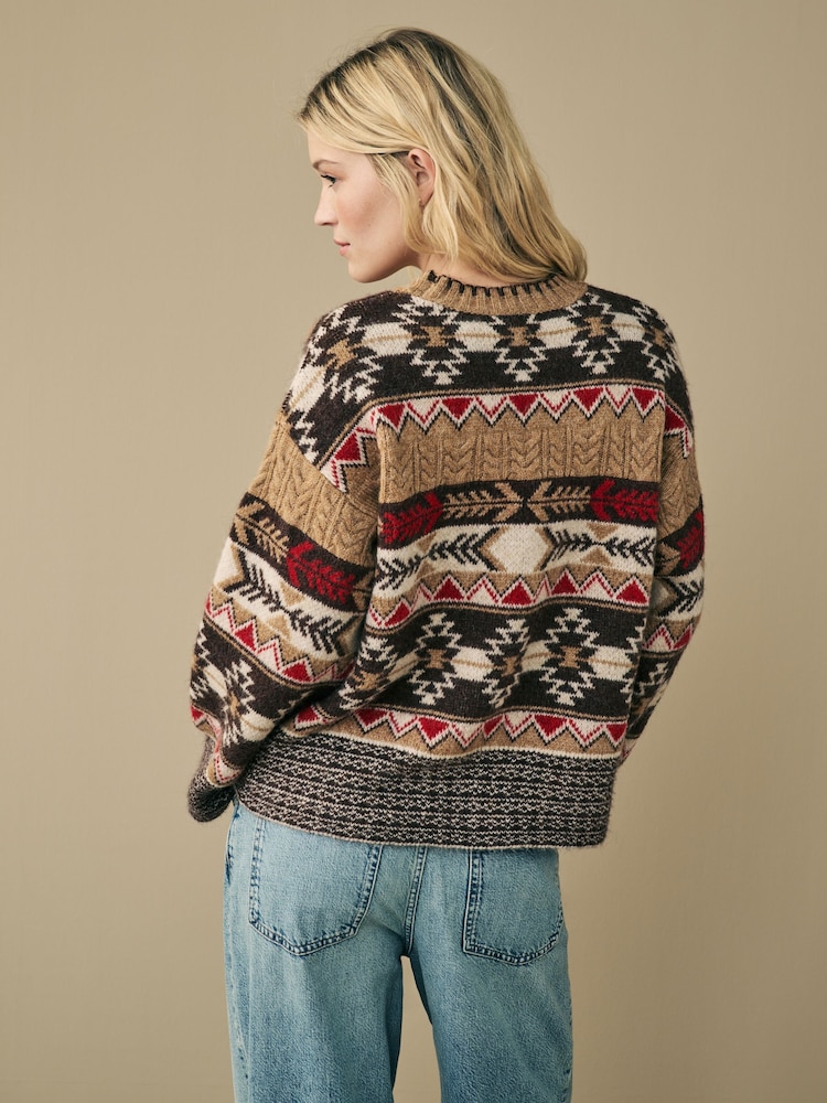 neutre - Pull en tricot à motif aztèque, coupe décontractée et toucher doux - Image 4 of 7