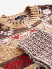 Neutral Aztec Pattern Relaxed Fit Soft Touch Knitted Jumper - Image 6 of 7