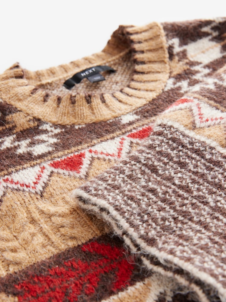 neutre - Pull en tricot à motif aztèque, coupe décontractée et toucher doux - Image 6 of 7