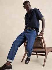 Banana Republic Blue Geometric Terry Polo Shirt - Image 1 of 3