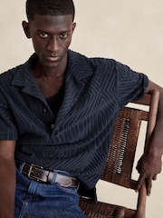 Banana Republic Blue Geometric Terry Polo Shirt - Image 3 of 3
