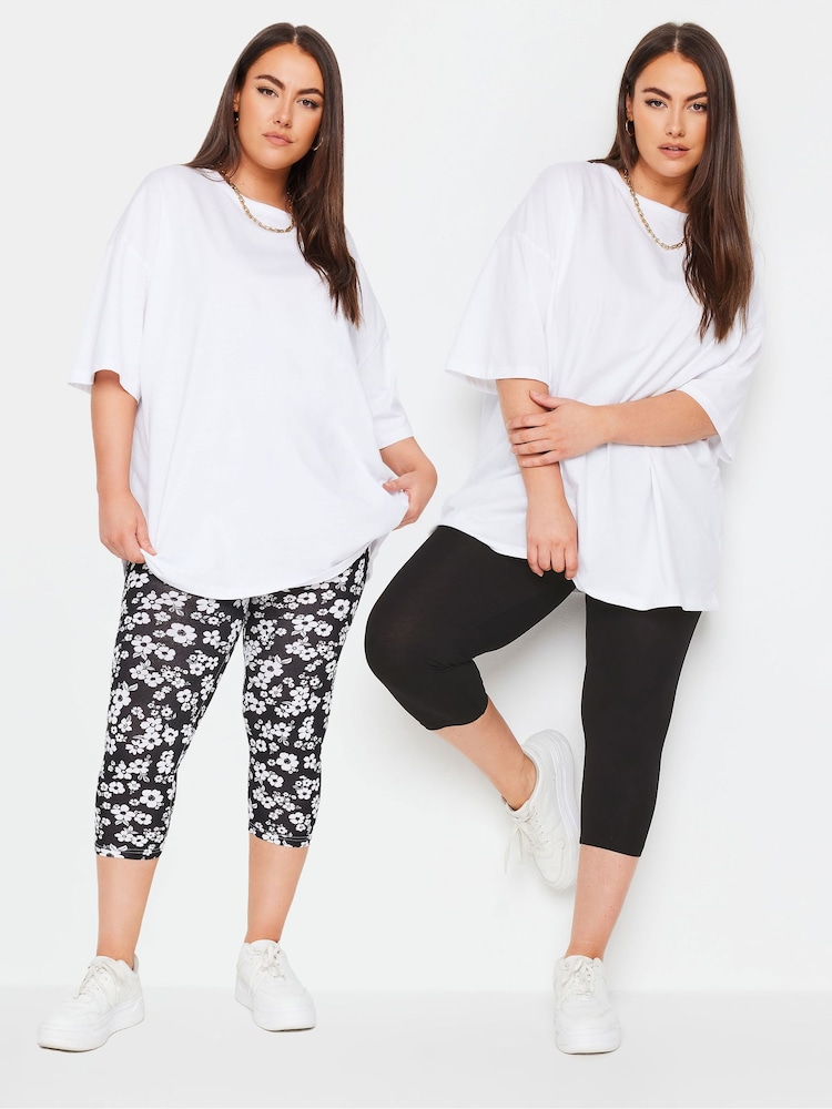 Yours Curve Black Cropped Leggings 2 Pack - Image 1 of 5