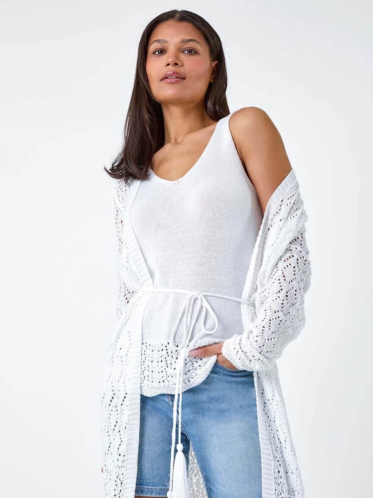 Roman White Pointelle Knitted Vest Top - Image 1 of 5