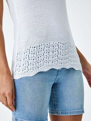Roman White Pointelle Knitted Vest Top - Image 5 of 5