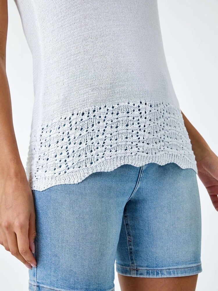 Roman White Pointelle Knitted Vest Top - Image 5 of 5