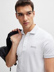 BOSS White Mesh Logo Slim Fit Interlock 100% Cotton Polo Shirt - Image 1 of 5