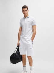 BOSS White Mesh Logo Slim Fit Interlock 100% Cotton Polo Shirt - Image 2 of 5