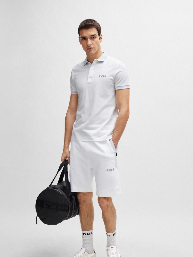 BOSS White Mesh Logo Slim Fit Interlock 100% Cotton Polo Shirt - Image 2 of 5