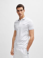 BOSS White Mesh Logo Slim Fit Interlock 100% Cotton Polo Shirt - Image 3 of 5