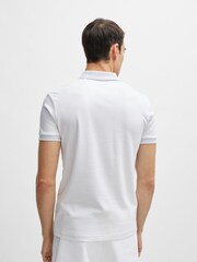 BOSS White Mesh Logo Slim Fit Interlock 100% Cotton Polo Shirt - Image 4 of 5