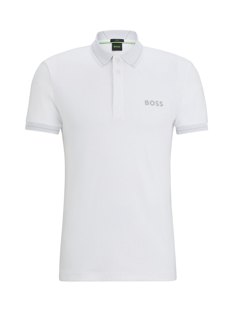 BOSS White Mesh Logo Slim Fit Interlock 100% Cotton Polo Shirt - Image 5 of 5
