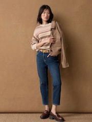 Neutral Fairisle Pattern Stripe Crew Neck Knitted Jumper - Image 2 of 8