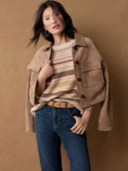 Neutral Fairisle Pattern Stripe Crew Neck Knitted Jumper - Image 4 of 8