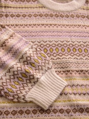 Neutral Fairisle Pattern Stripe Crew Neck Knitted Jumper - Image 7 of 8