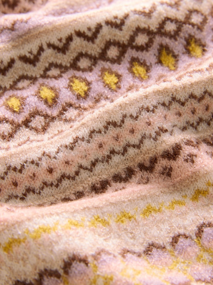 Neutral Fairisle Pattern Stripe Crew Neck Knitted Jumper - Image 8 of 8