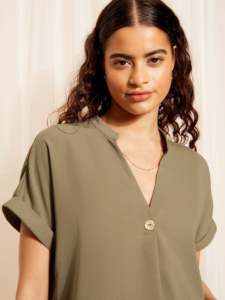 Friends Like These White V Neck Roll Sleeve Button Blouse - Image 2 of 4