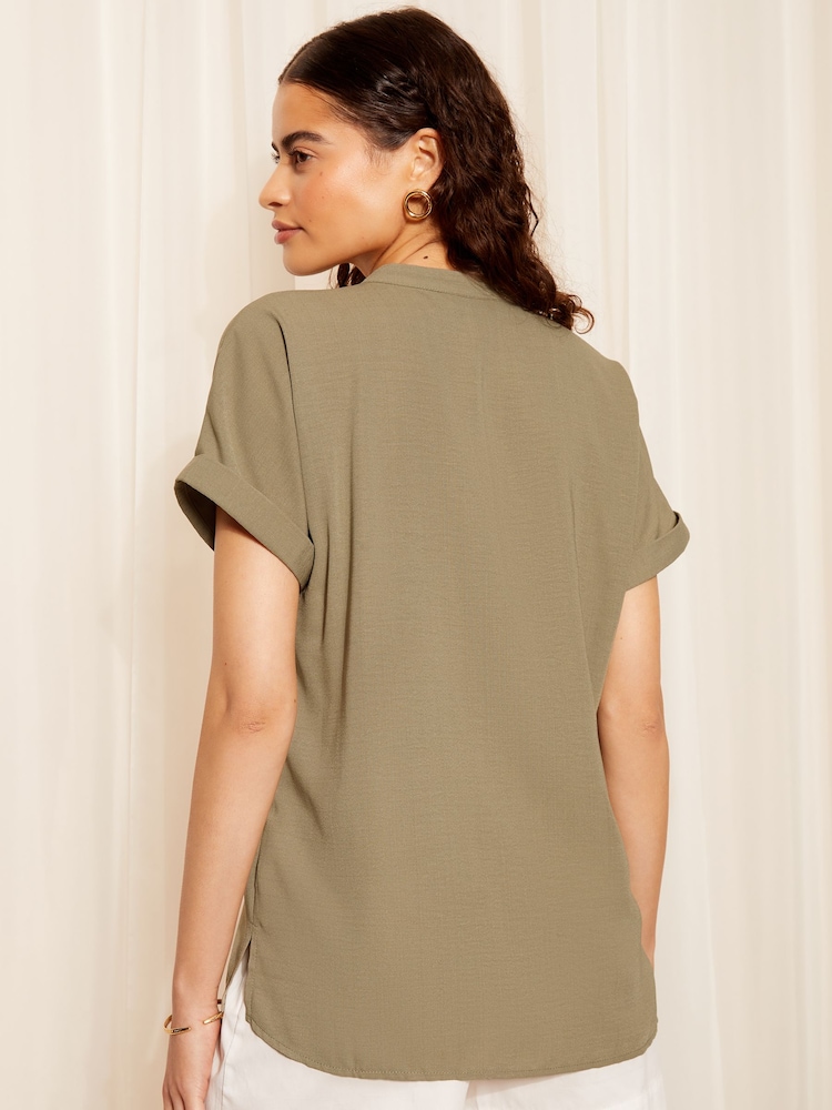 Friends Like These White V Neck Roll Sleeve Button Blouse - Image 4 of 4