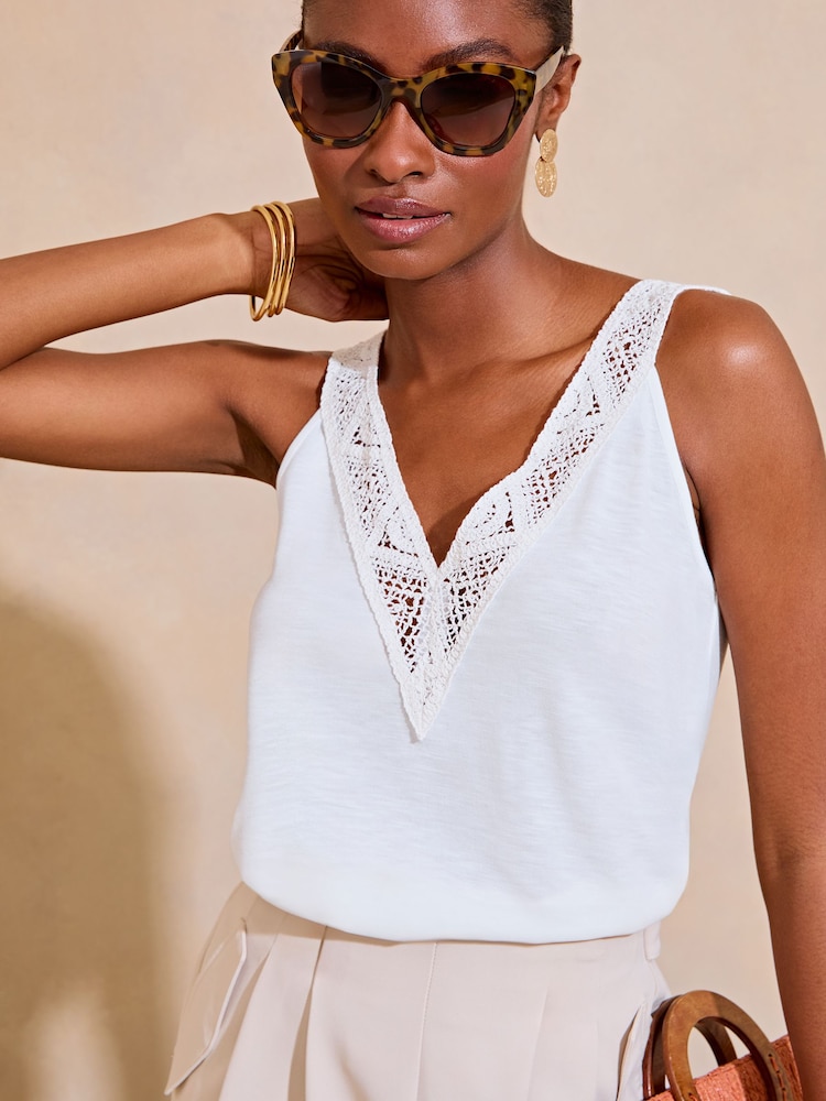 Lipsy White Crochet Trim Vest - Image 1 of 1
