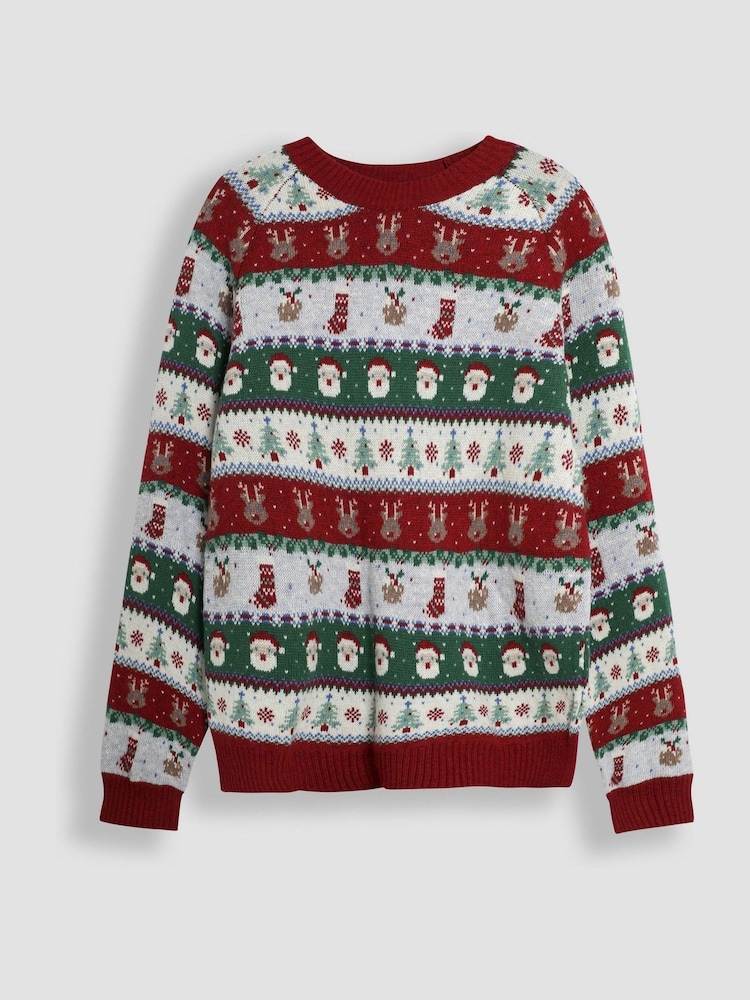 JoJo Maman Bébé Red Men's Festive Friends Fair Isle Pattern Jumper - Image 1 of 3