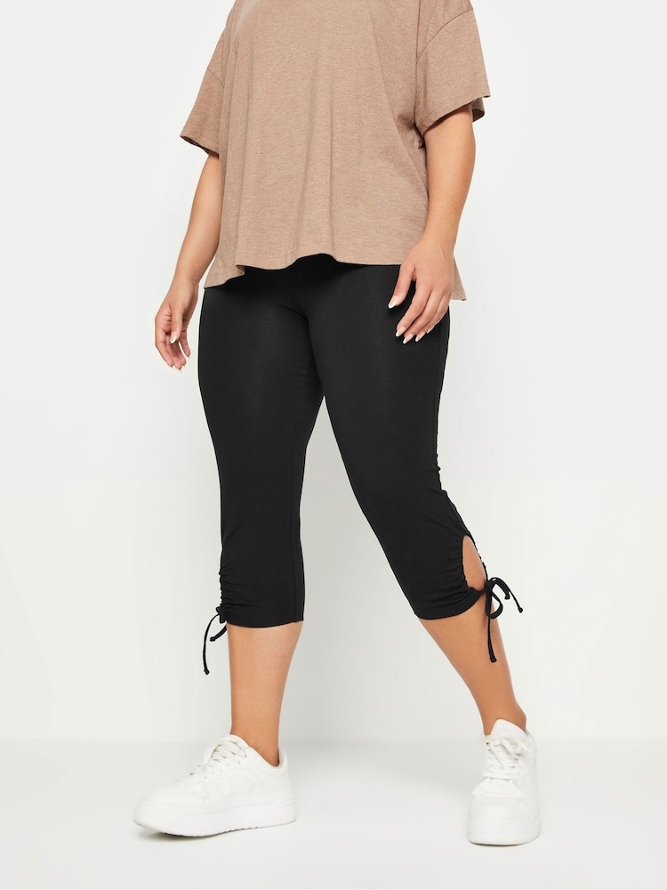 Yours Curve Black Tie Hem Cropped Leggings - Image 1 of 5