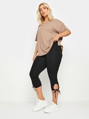 Yours Curve Black Tie Hem Cropped Leggings - Image 2 of 5