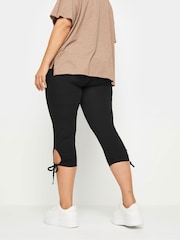 Yours Curve Black Tie Hem Cropped Leggings - Image 3 of 5