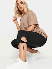 Yours Curve Black Tie Hem Cropped Leggings - Image 4 of 5