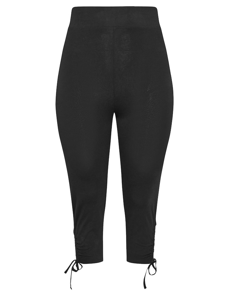Yours Curve Black Tie Hem Cropped Leggings - Image 5 of 5